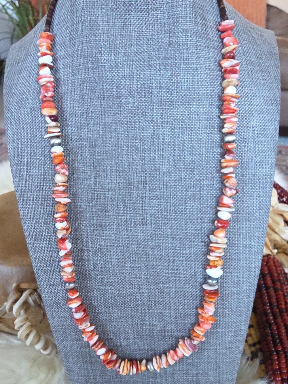 Beautiful NWOT Native American Navajo Orange Spiny & Navajo Pearl Necklace 🧡🎁